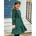 thumbnail image 5 of Oudiya Girls Casual Fall Dress Long Sleeve A-line Ruffled Button Corduroy Elegant Dress for Kids 5-14Y, 5 of 7