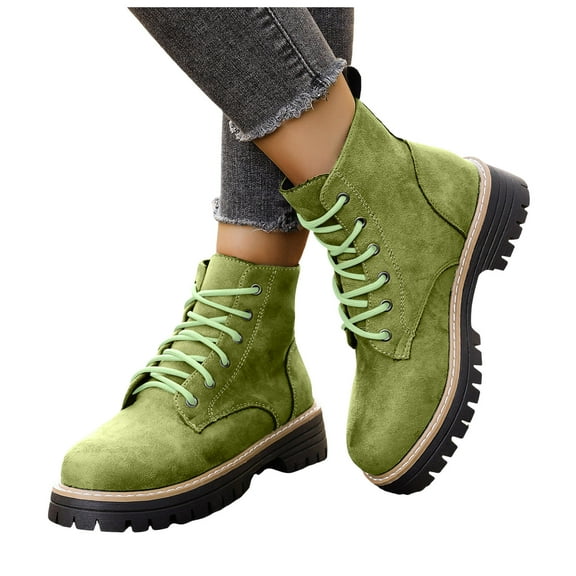 Riding Boots for Women Trendy Suede Round Toe Chunky Lug Sole Heeeled Fall Winter Ankle Booties