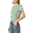 thumbnail image 5 of Allegra K Women's Floral Print Crew Neck Blouse Short Sleeve Top, 5 of 7