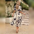 thumbnail image 3 of IDOPIP Womens Summer Short Sleeve V Neck Wrap Maxi Dress Casual Boho Floral Wedding Guest Dresses, 3 of 7