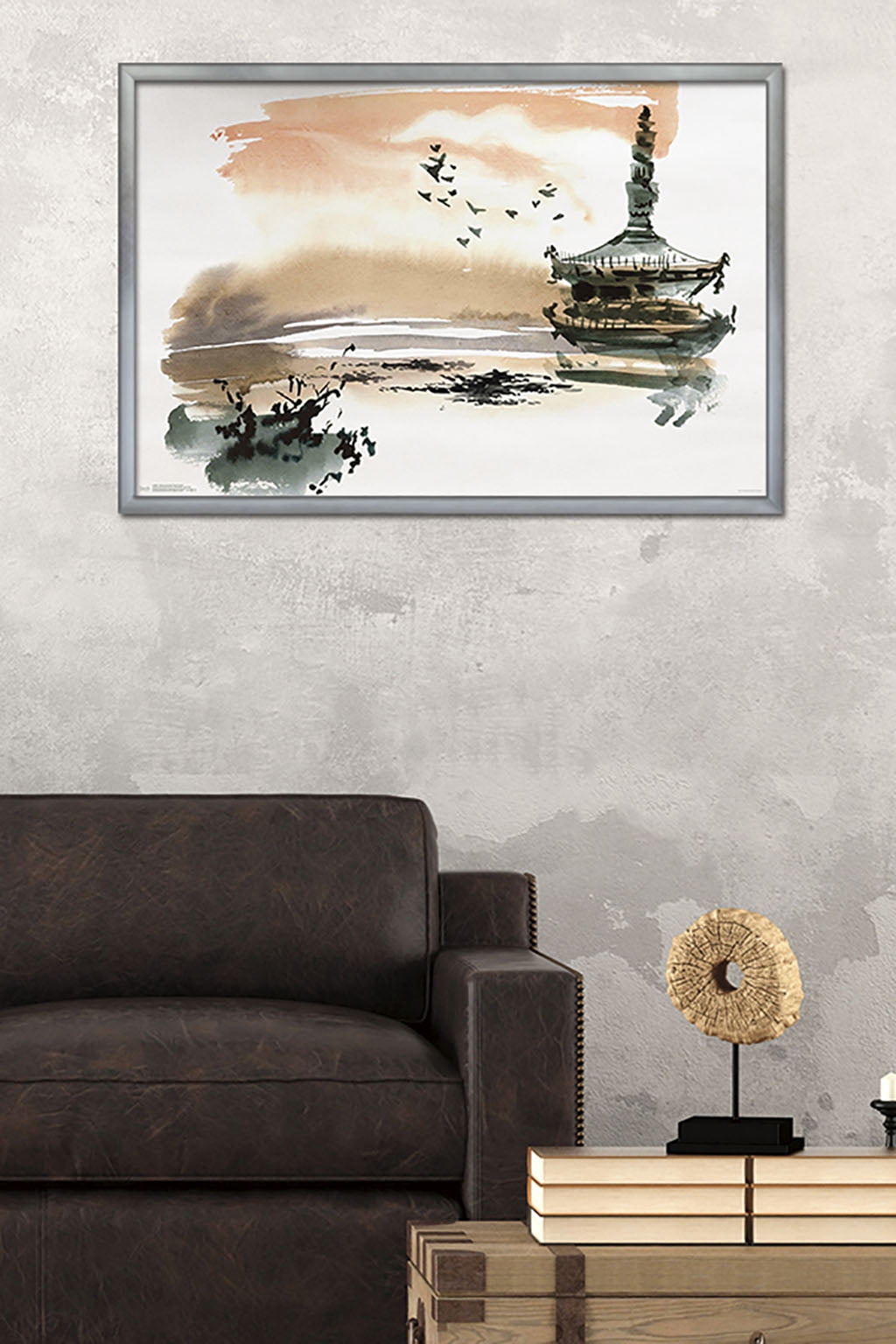 China Landscape with Pagoda Wall Poster, 22.375" x 34", Framed