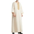 thumbnail image 5 of Flash Picks Olyvenn Men's Embroidered Long Sleeve Crew Neck Solid Loose Fit Kaftan Thobe Jubba Muslim Robe Maxi Dress Beige 4, 5 of 5