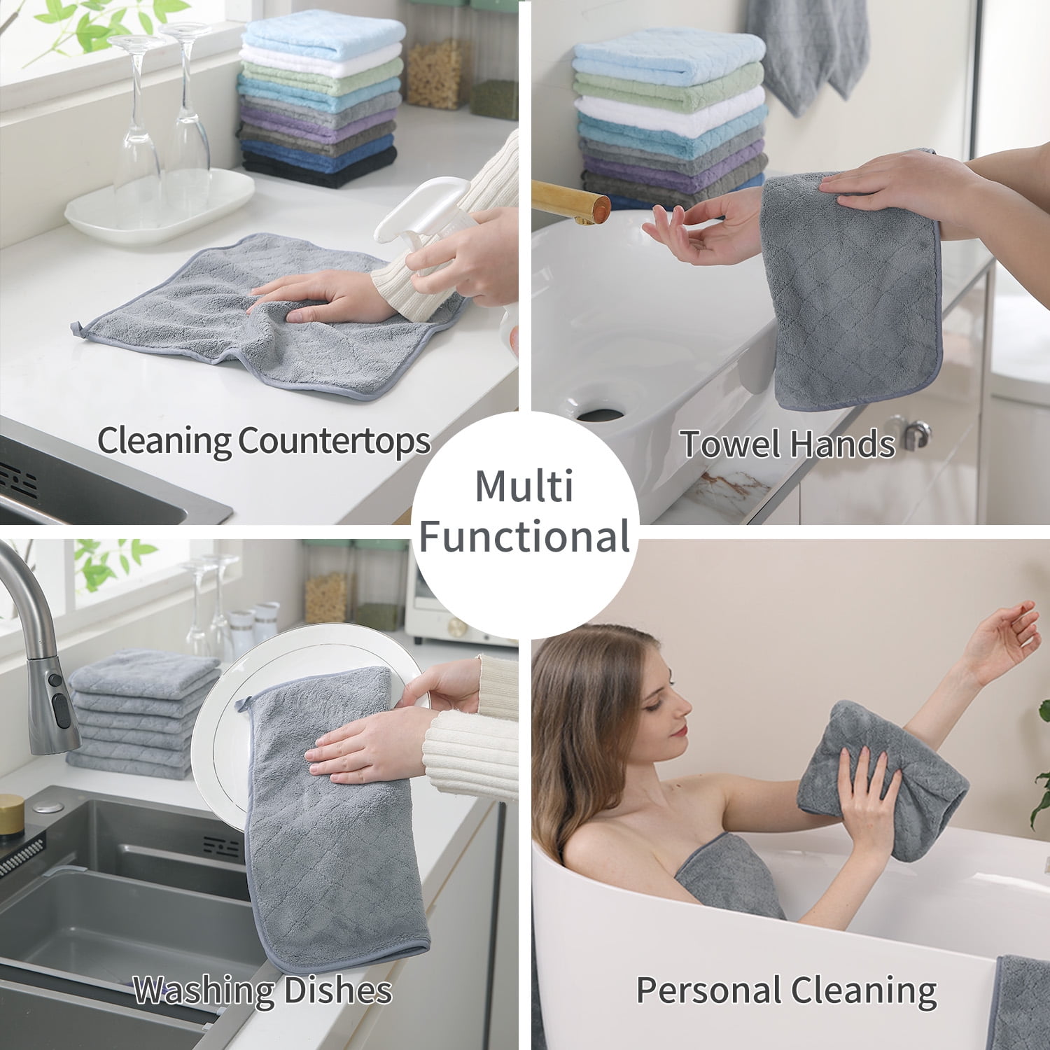 Jessy Home 24 Pack Dark Gray Washcloths for Bathroom 13x13 Inch Ultra Soft Hand Face Towels