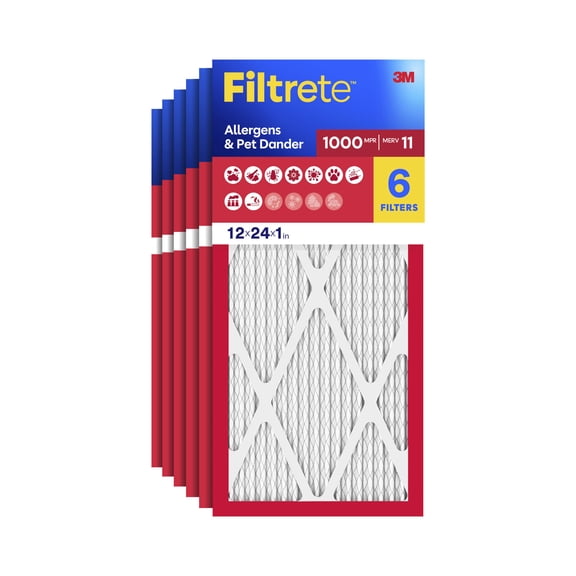 Filtrete 12x24x1 HVAC Furnace Air Filter, MPR 1000 MERV 11, Allergen Defense, 6 Pack