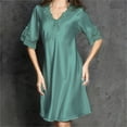 thumbnail image 4 of Koadzawe Women's Satin Nightgown V-Neck Sleepwear Short Sleeve Sleep Dress with Elegant Embroidery Lace Trim Soft Silk Feel Loungewear Comfortable Nightshirt Green 2XL, 4 of 4
