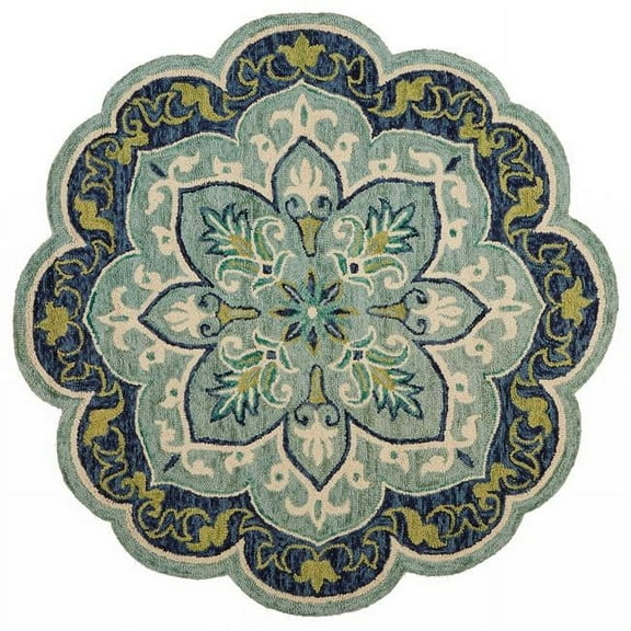 6 ft. Round Blue Ornate Medallion Area Rug