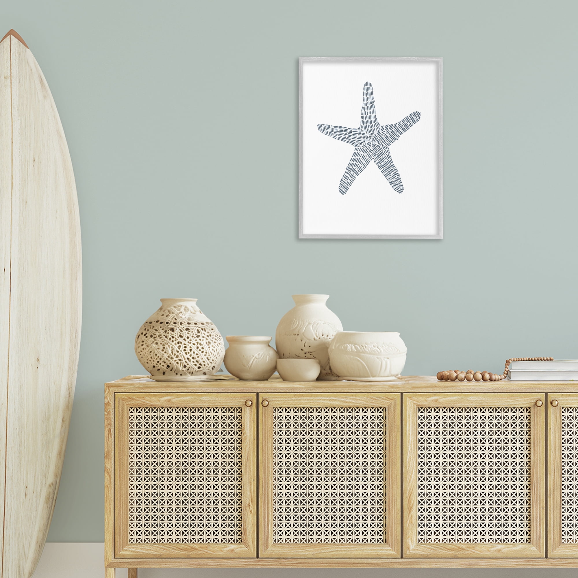 Stupell Industries Minimal Starfish on White Coastal Painting Gray Framed Art Print Wall Art, 24 x 30