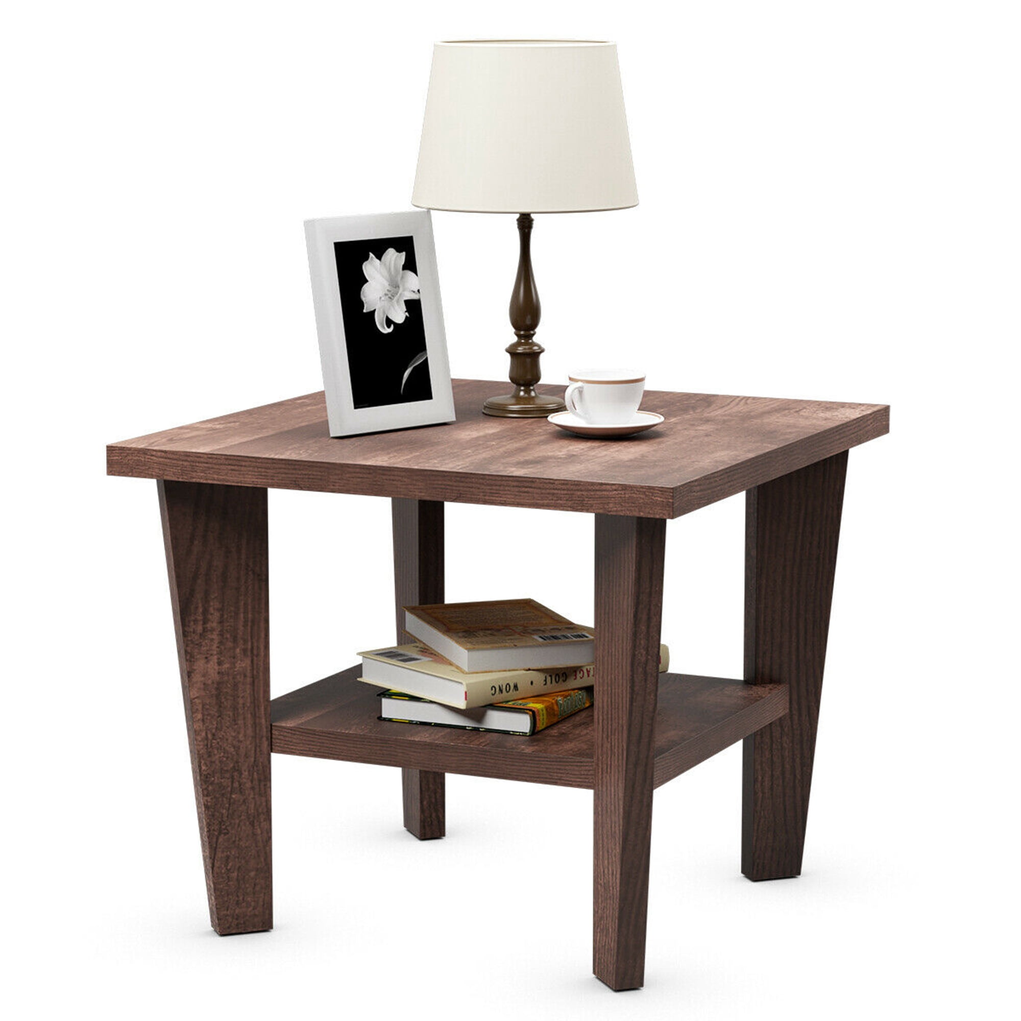 Gymax 2 Tier Nightstand Space Saving Side Sofa End Table W Open Storage Shelf Rustic Walmart Canada