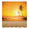 thumbnail image 2 of Ambesonne Tropical Shower Curtain, Wooden Deck Sunset, 69"Wx84"L, Orange Brown, 2 of 4