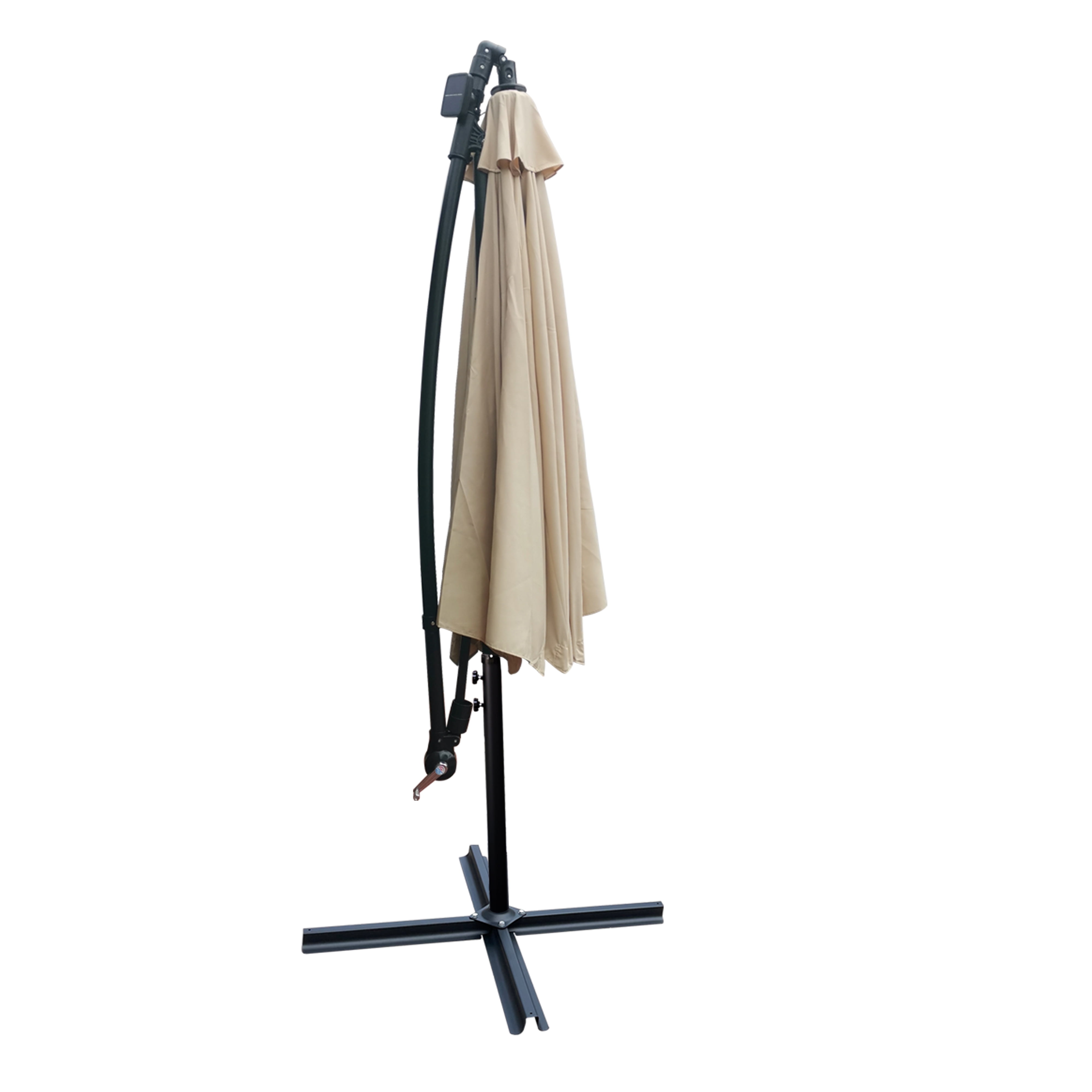 Jopath 10ft Patio Umbrella Solar Powered LED Lighted with Crank and Cross Base,Waterproof Market Umbrella for Garden Deck Backyard Pool Shade,Tan