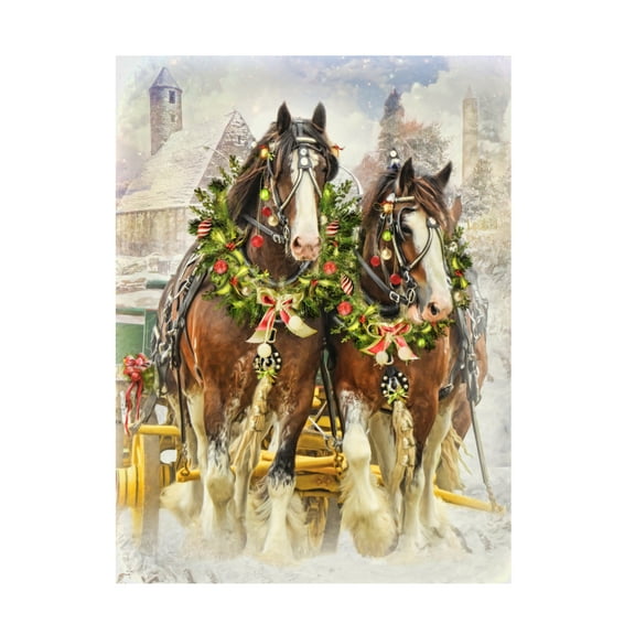 Canvas Wall Art - Trudi Simmonds 'Christmas Clydesdales' Wall Art for Living Room, Bedroom, or Office DÃ©cor by Trademark Fine Art - 24 x 32 Inches