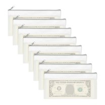 8.5x4 Inch Money Bags with Zipper, 8Pcs Clear Cash Deposit Bank Pouch Envelopes Check Wallet for Coin Cosmetics Invioce Bill, White
