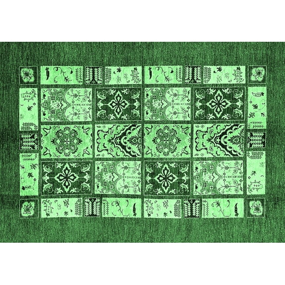 Ahgly Company Indoor Rectangle Abstract Emerald Green Modern Area Rugs, 8' x 10'