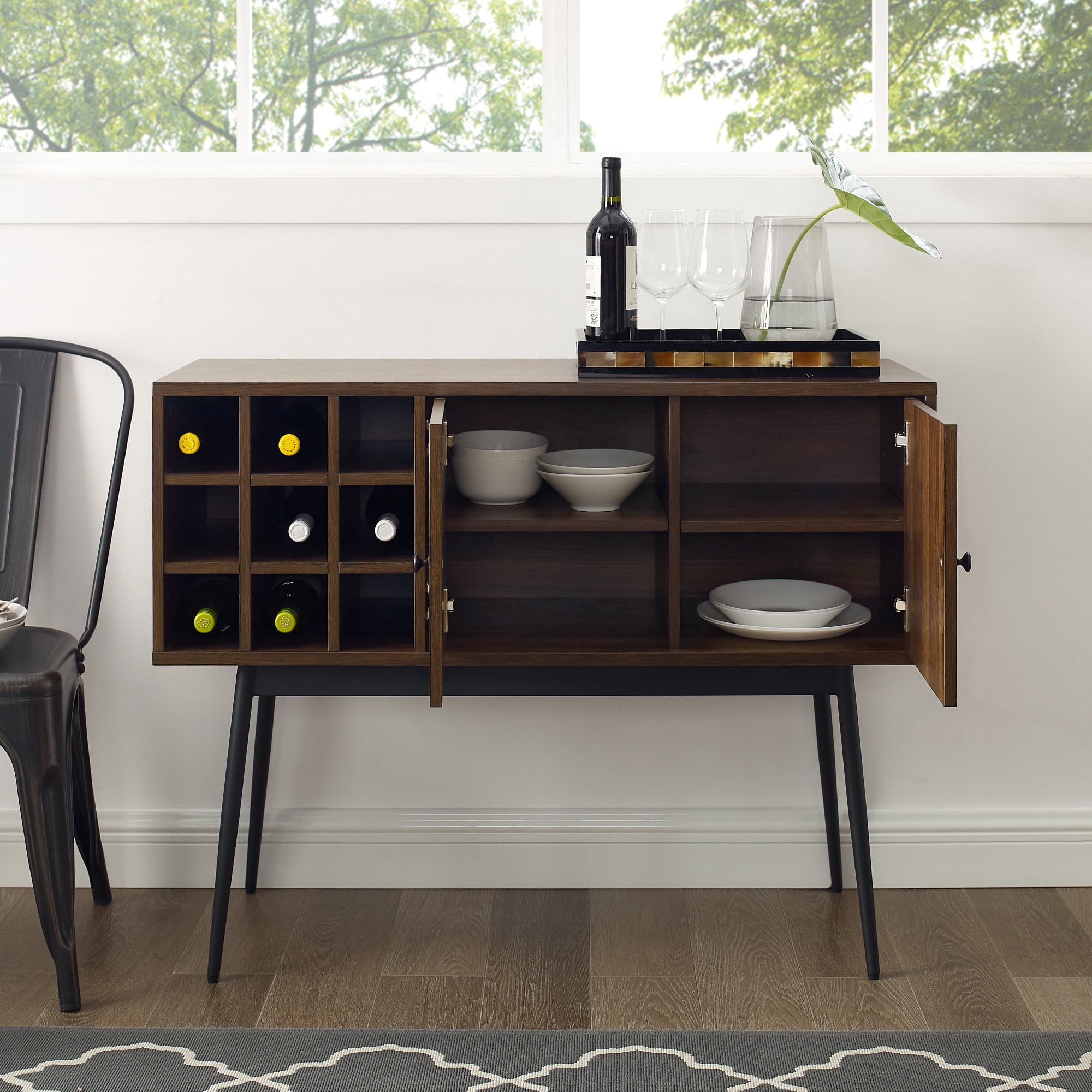Manor Park Modern Bar Cabinet with Wine Bottle Storage, Dark Walnut