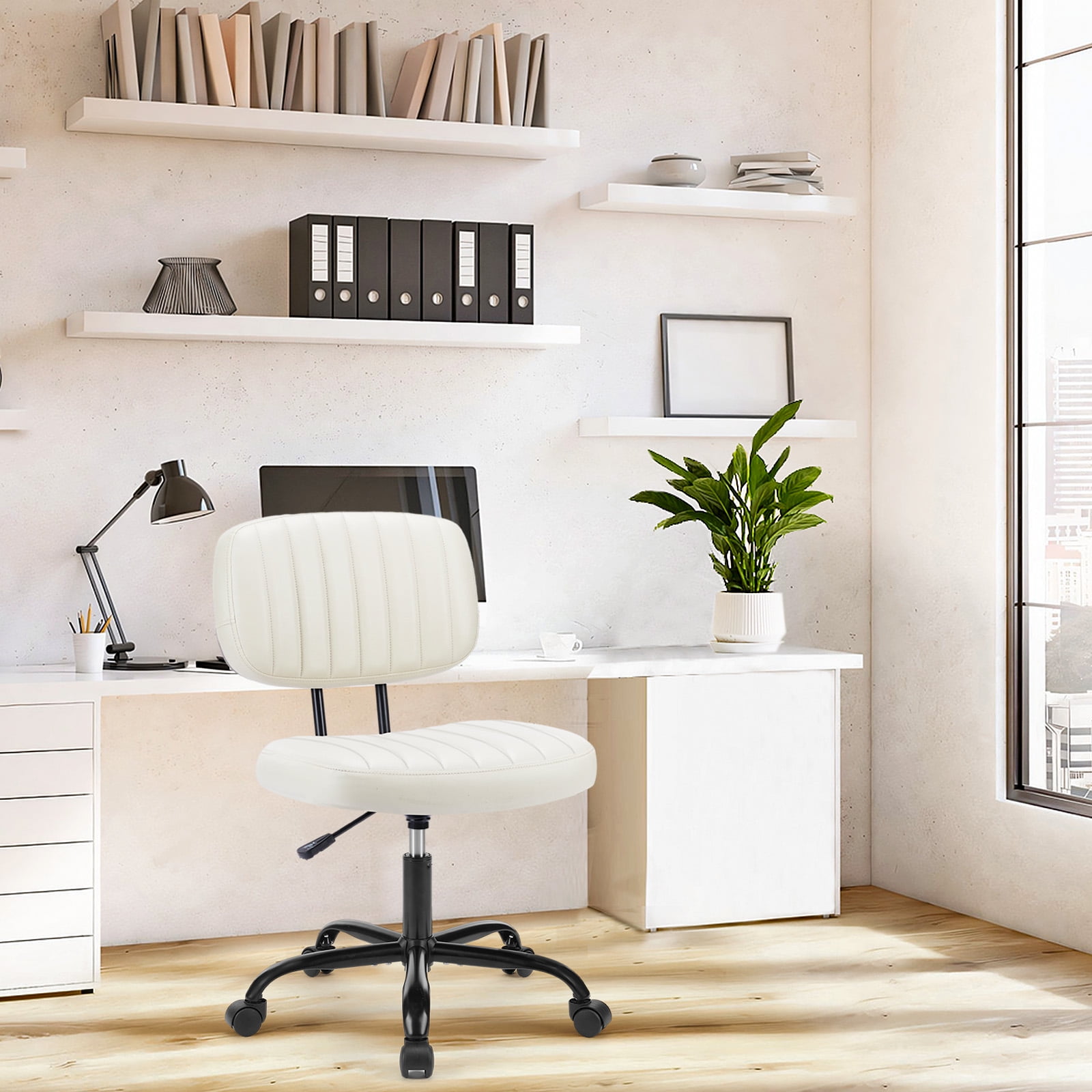 Gianna Armless Office Desk Chair with Adjustable Height, 360°Swivel, and Computer Chair with Lumbar Support, White