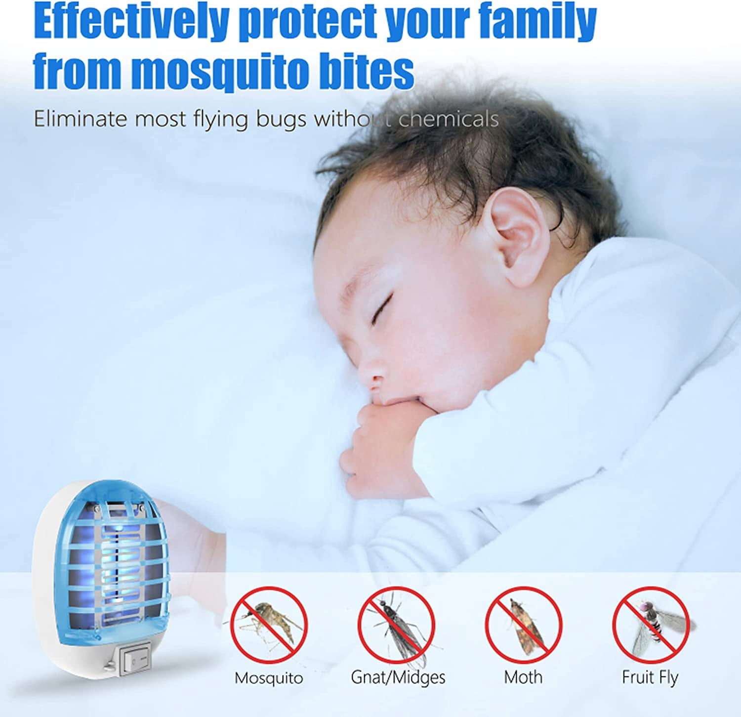 Bug Zapper Indoor, Electronic Fly Trap Insect Killer, Mosquitoes Killer Mosquito Zapper with Blue Lights for Living Room, Home, Kitchen, Bedroom, Baby Room, Office(2 Packs)