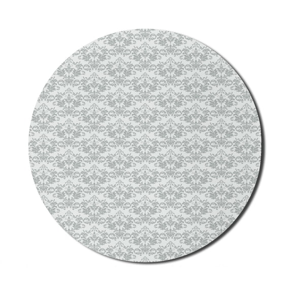 Abstract Mouse Pad for Computers, Rhythmic Pattern of Chandelier Like Damask Motifs on Plain Backdrop, Round Non-Slip Thick Rubber Modern Mousepad, 8" Round, White Pale Sage Green, by Ambesonne