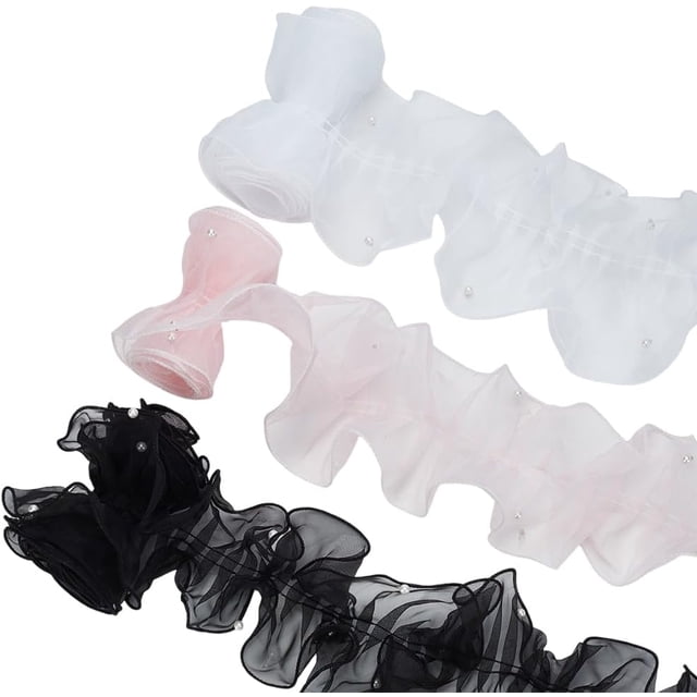 3M 3 Colors Polyester Pleated Lace Trim with Imitaiton Pearl for Sewing Decoration Mixed Color 4-3/4 inch(120mm) 1m/color