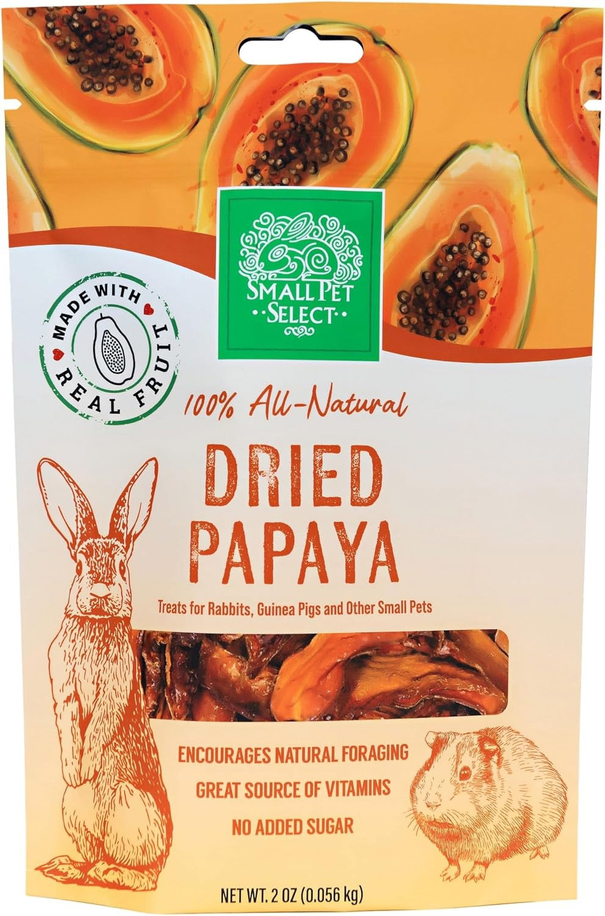 Small Pet Select - Dried Papaya, a Natural Treat for Rabbits, Guinea Pigs, Gerbils, Hamsters, Mice, and Rats, 2oz