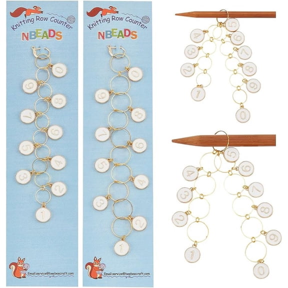 2Pcs 2 Sizes Flat Round Charm Knitting Row Counter Chains Numbers Alloy Enamel Charms Stitch Marker for Knitting Crochet Tracking Project Progress White (up to 10mm/14mm)