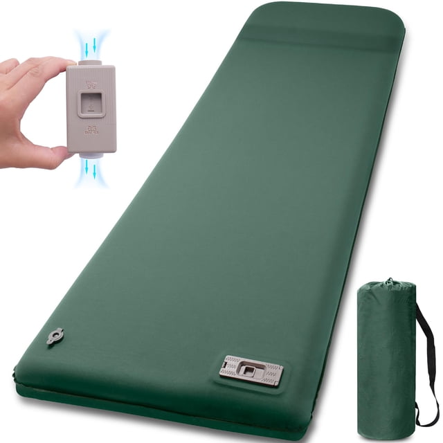 Colchoneta autoinflable con bomba eléctrica, colchonetas de espuma viscoelástica ultragruesas de 3,14 pulgadas para acampar, fácil de inflar y desinflar, colchón aislado de valor R de 9,5 con almohada
