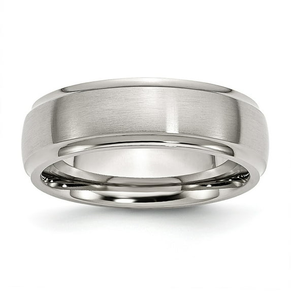 Solid Stainless Steel Bevel Step Edge 7mm Matte Brushed Finish and Plain Classic Wedding Band Ring Size 11.5