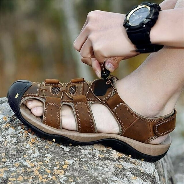 Nuevas sandalias de cuero para hombres, zapatos de playa de cuero de vaca de primera capa para deportes de ocio al aire libre Wmkox8yii 123q570
