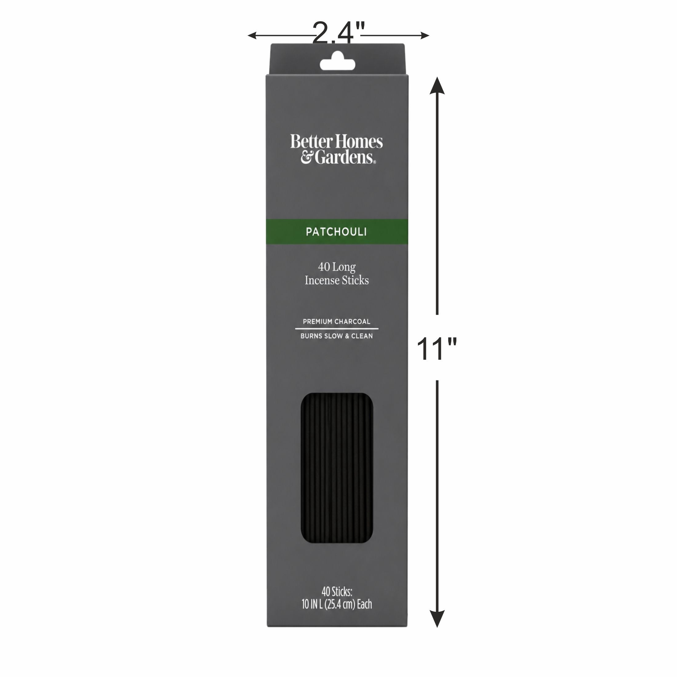 Better Homes & Gardens 10” Premium Charcoal Incense Sticks, Patchouli, 40 Pack