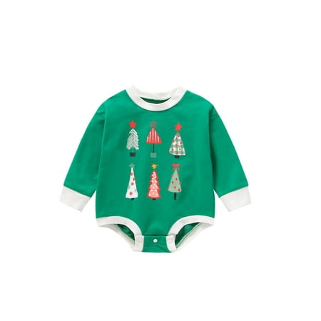 

IZhansean Toddler Baby Boys Girls Christmas Brother and Sister Matching Sweatshirt Romper Long Sleeve Pullover Sweater Clothes Green Romper 12-18 Months