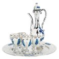 thumbnail image 3 of Juego de copas de vino de aleación, resistentes a la oxidación, exquisitas y decorativas, de metal retro, para fiestas en casa, bodas, color plateado, blanco y azul., 3 of 14