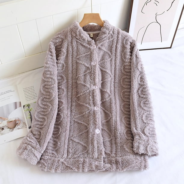 Pijama de manga larga para mujer, color liso, cuello en V, manga larga, elástico, de poliéster