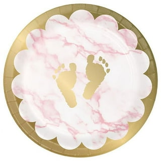 16 Blue Pink Gold Floral Paper Plates for Baby Shower Bridal Shower MW35854