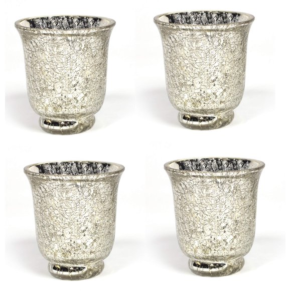 Porte-bougie Votive en Verre Mercure Effet Craquelé Argenté Ensemble de 4