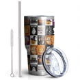 thumbnail image 2 of 30oz Halloween Icons Collage Pattern Tumblers Stainless Steel Tumbler with Lid and Straw,Vacuum Insulated Double Wall Travel Tumbler Cups Mug with Cleaning Brush for Coffee,Tea, 2 of 7