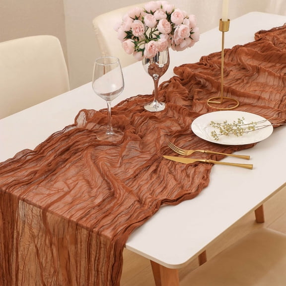 Cheesecloth Table Runner 35.4 x 70.9 Inch with Crinkle Texture, Gauze Table Cloth for Wedding Reception Birthday Party and Boho Table Decor