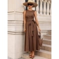 thumbnail image 3 of Brown Sleeveless Tie Waist A-Line Maxi Dress For Women Elegant Vacation Dress, 3 of 7