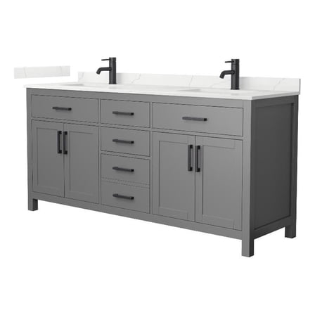 Beckett 72" Dark Gray Double Vanity & Giotto Quartz Top (1-Hole) & Black Trim