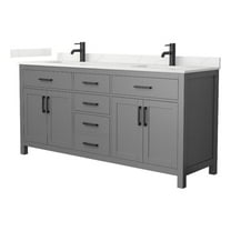 Beckett 72" Dark Gray Double Vanity & Giotto Quartz Top (1-Hole) & Black Trim