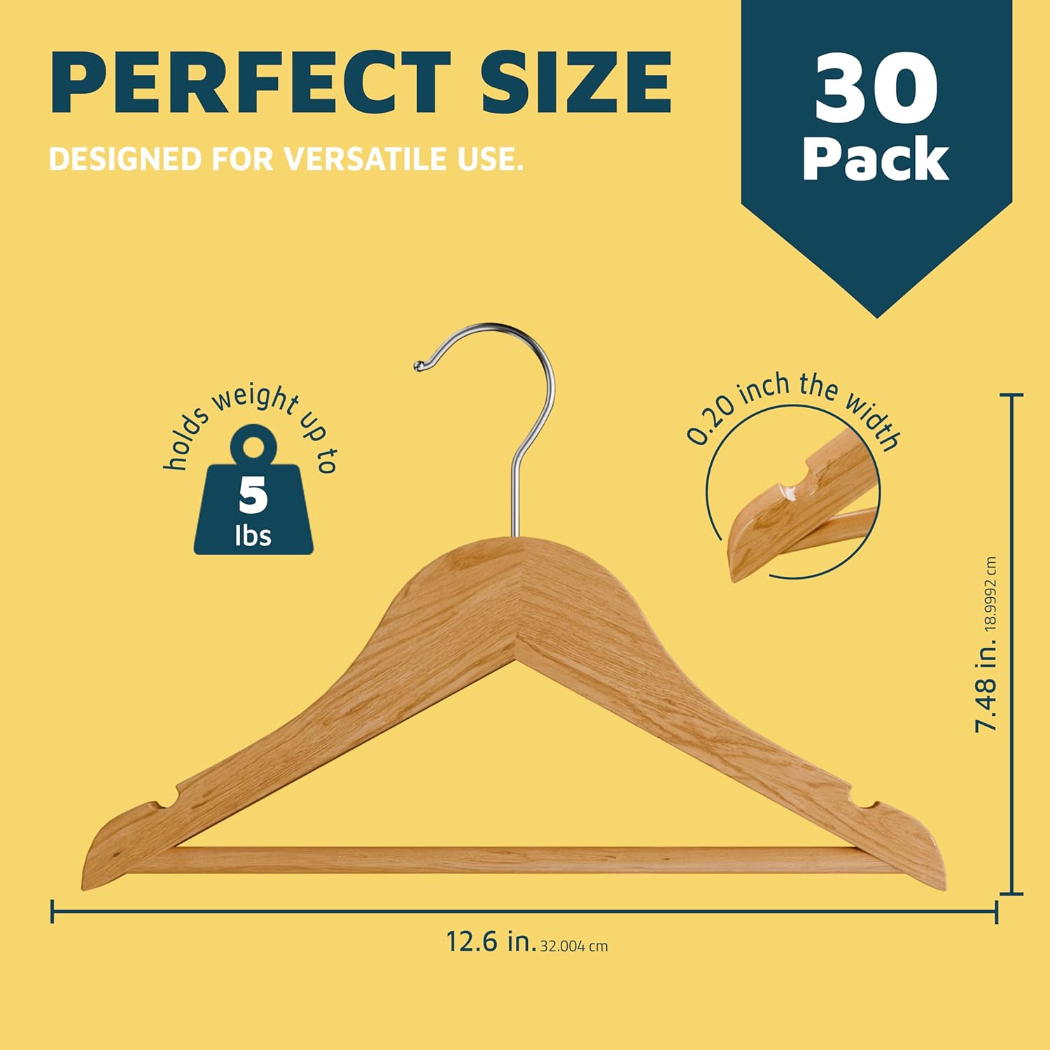 Lifemaster 30-Pack Natural Wooden Kids Hangers, 11.8" Toddler & Baby Hangers with 360° Swivel Hook, Pants Bar & Notches, Space-Saving Design, Ages 0–8