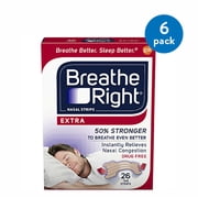 (6 pack) (6 Pack) Breathe Right Nasal Strips to Stop Snoring, Drug-Free, Extra Tan, 26 count
