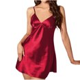 thumbnail image 3 of Feancey Womens Lingerie Nightgowns Summer Sleeveless V Neck Sleepshirts Satin Silky Cami Nighdress Soft Casual Loungewear Clearance Sales Red S, 3 of 6