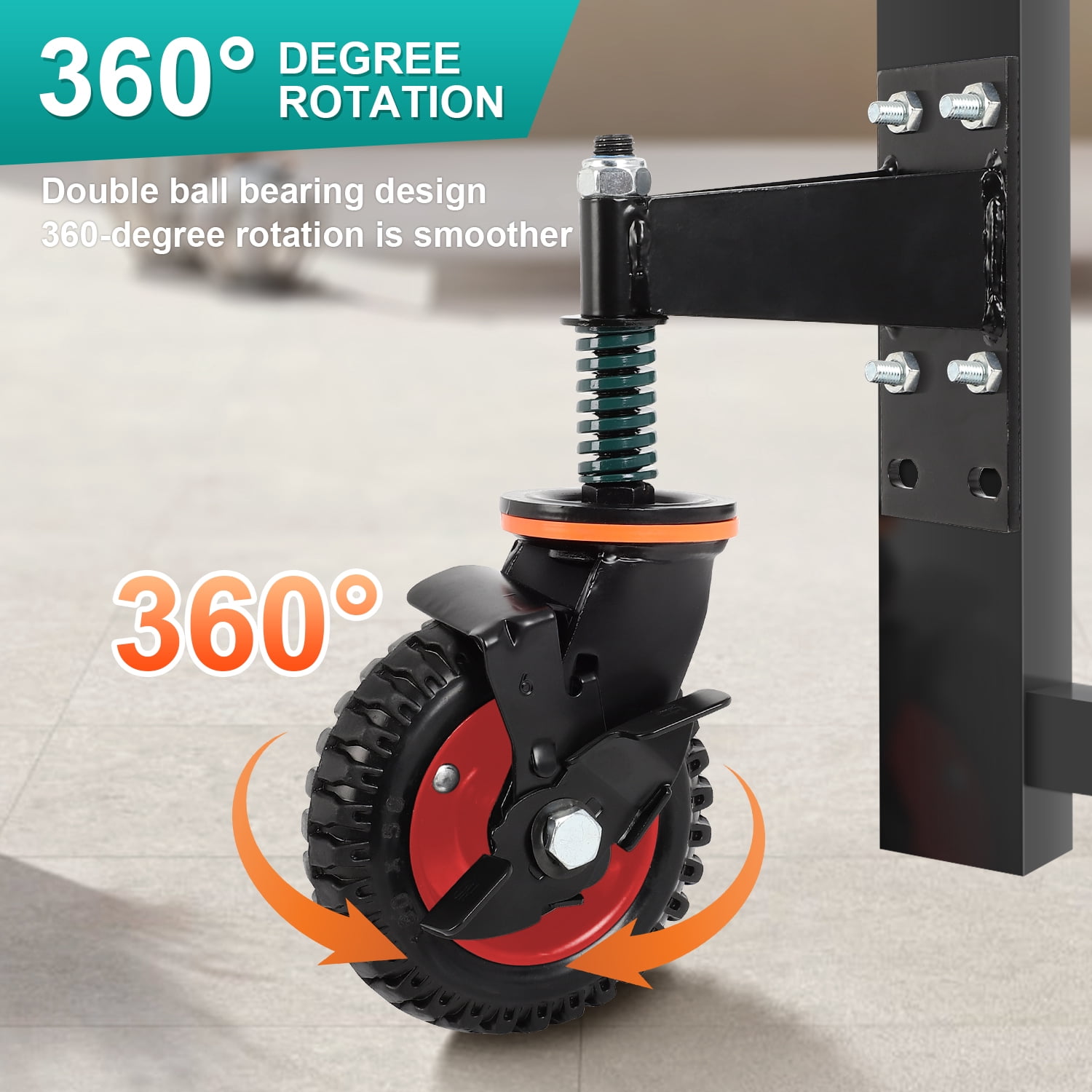 6inch Gate Casters Heavy Duty Gate Wheel with Brake for Wooden/Gate Metal Tube Gate, with Nuts Wrench Gloves 500 Lb Capacity Spring Loaded Fence Gate Wheel with 360 Degree, 2 Pack