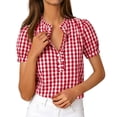 thumbnail image 2 of Ichuanyi Womens Button Down Plaid Shirts Short Sleeve Loose Summer Tops Dressy Casual V Neck Business Work Blouses, 2 of 8
