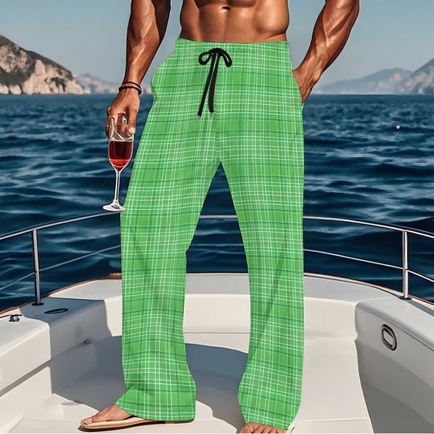 Pantalones de pijama largos para hombre, informales, con estampado a cuadros, holgados, deportivos, elásticos, rectos, vintage, con bolsillos