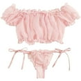 thumbnail image 1 of xiaxaixu Womens Bra and Tong Lingerie Set Two Piece Tie Ruffle Trim Homewear, 1 of 2