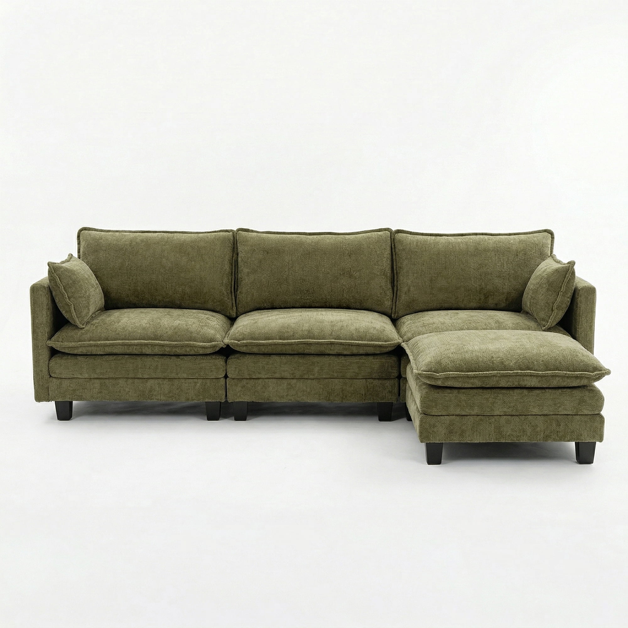 Howcool 110"W Modern Chenille Sectional Sofa with Ottoman,L-Shaped Modular Sofa Couch with USB Ports for Living Room,Green