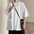 thumbnail image 5 of Men Summer Pocket Patchwork Solid Short Sleeve T-Shirts Fashion Loose Basic Tops, 5 of 11