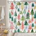 thumbnail image 2 of Chistmas Tree Shower Curtain Red Green Pink Xmas Tree Forest Winter Holiday Cute Watercolor Extra Long Bathroom Home Curtain with Hooks,70x84 Inch, 2 of 6