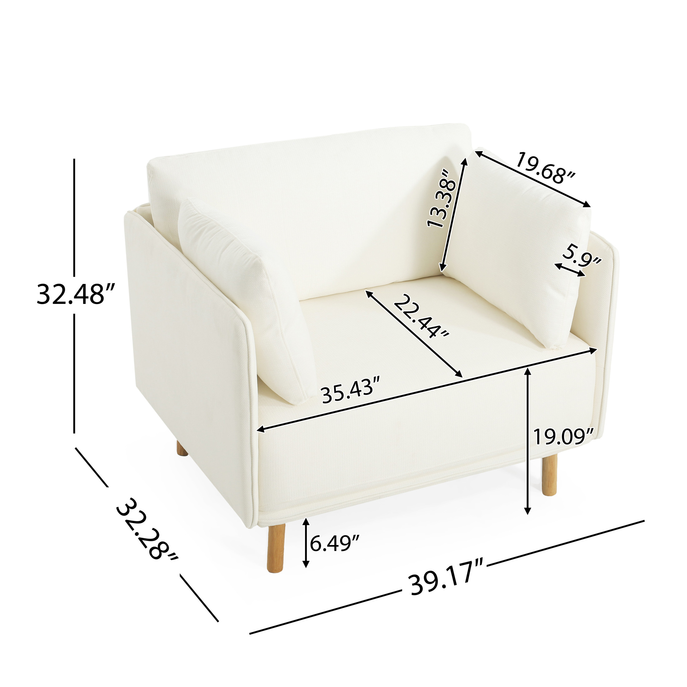 Noble House Modern Upholstered Accent Chair with Sturdy Wooden Legs, Cozy Seating for Living Room, White