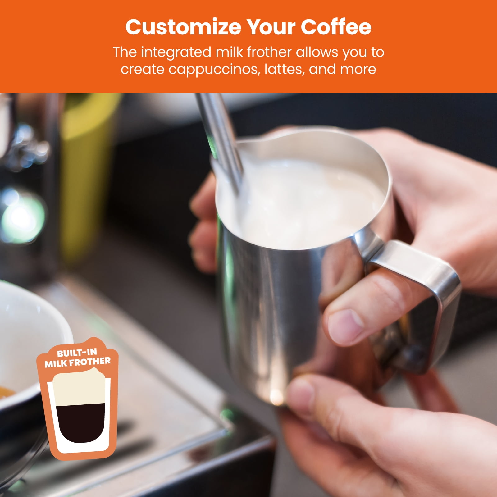 Chefman Digital Espresso Machine with Milk Frother, 15 Bar, Silver Stainless Steel, New